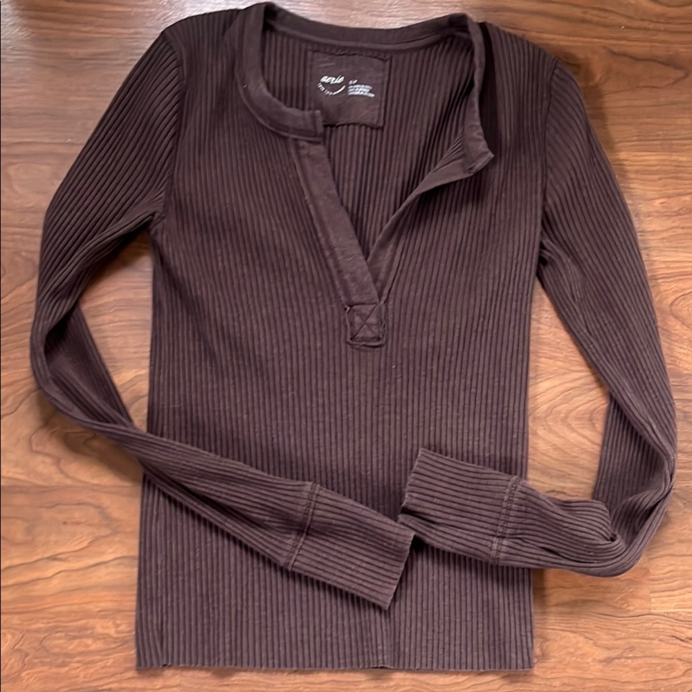 Aerie Brown Ribbed Long Sleeve Top